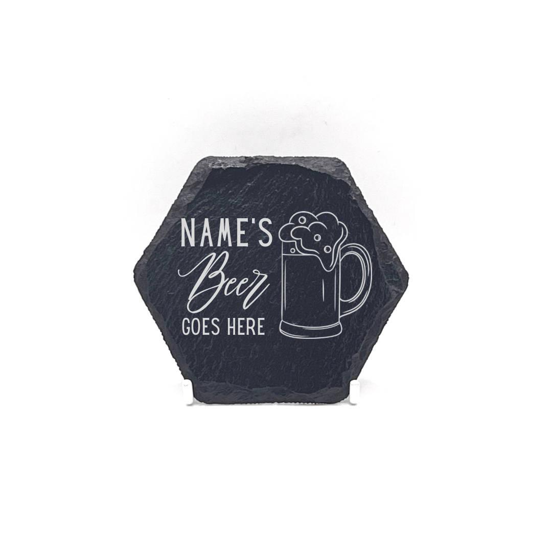 Personalised Gift: Slate Coaster, Personalised with Your Favourite Drink & Your Name. Gin, Beer, Wine, Tea, Coffee, Vodka, Whiskey, Champagne, Cocktails, Prosecco