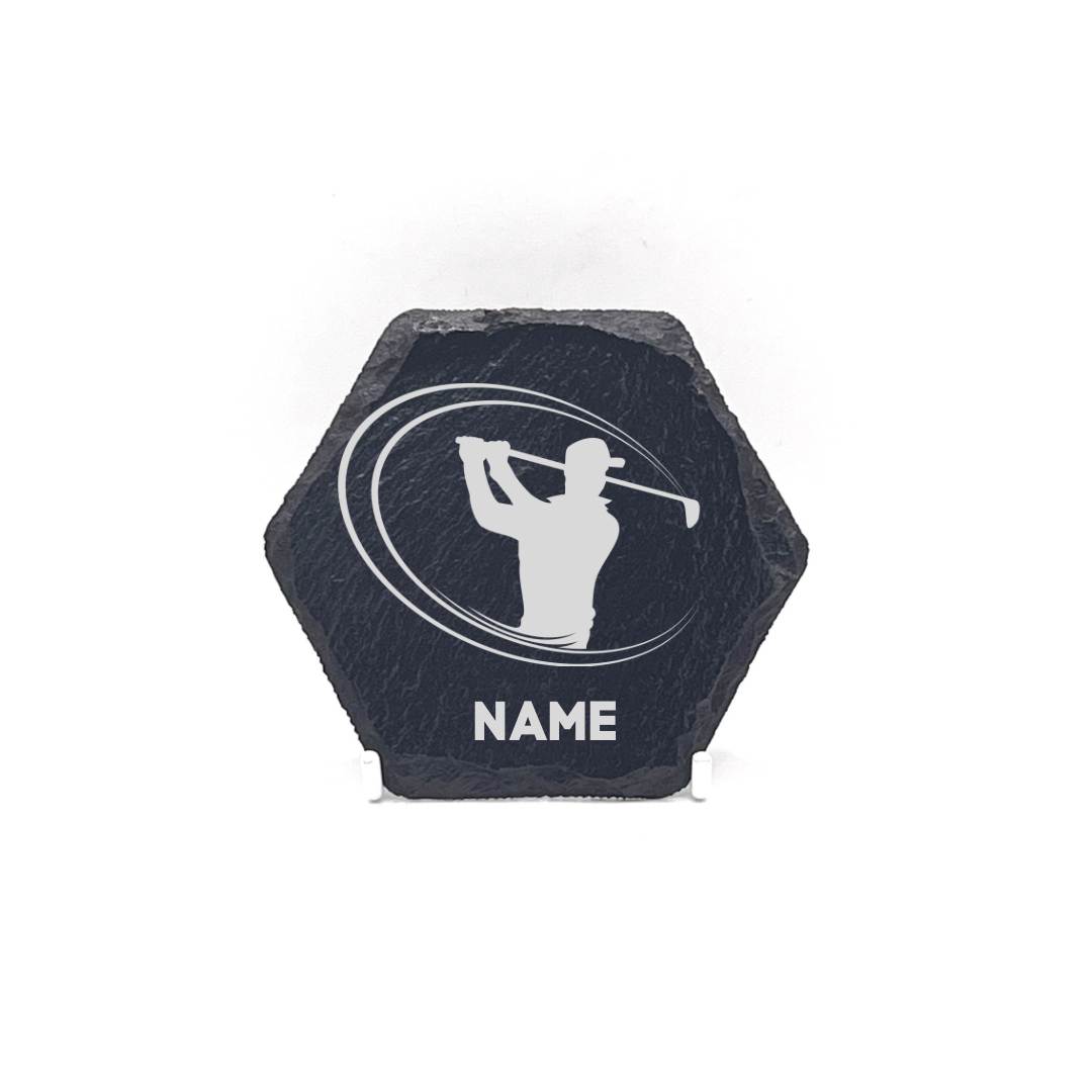 Personalised Gift: Slate Coaster, Golf, Any Name