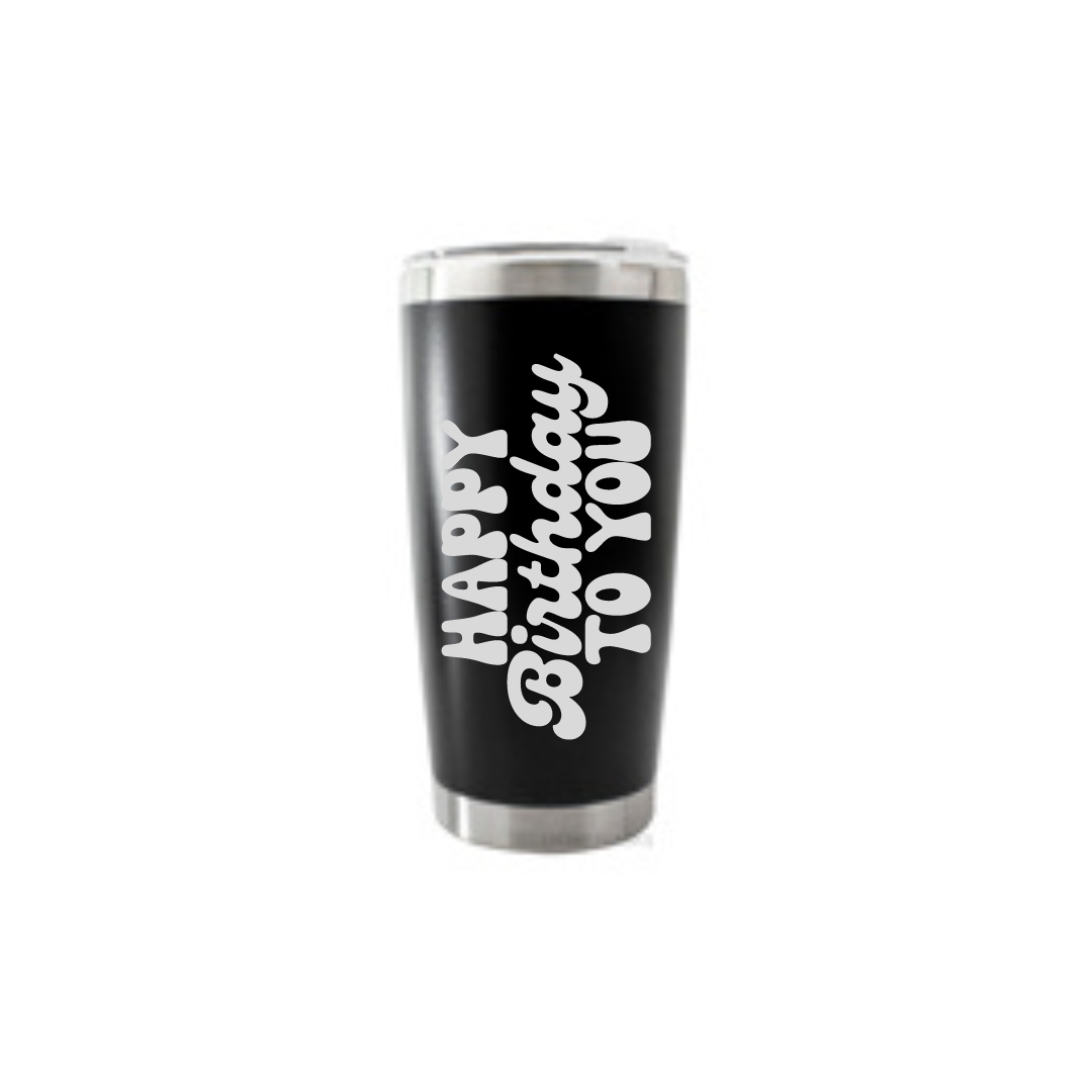 Personalised Gift: Thermal Travel Mug, Happy Birthday Design