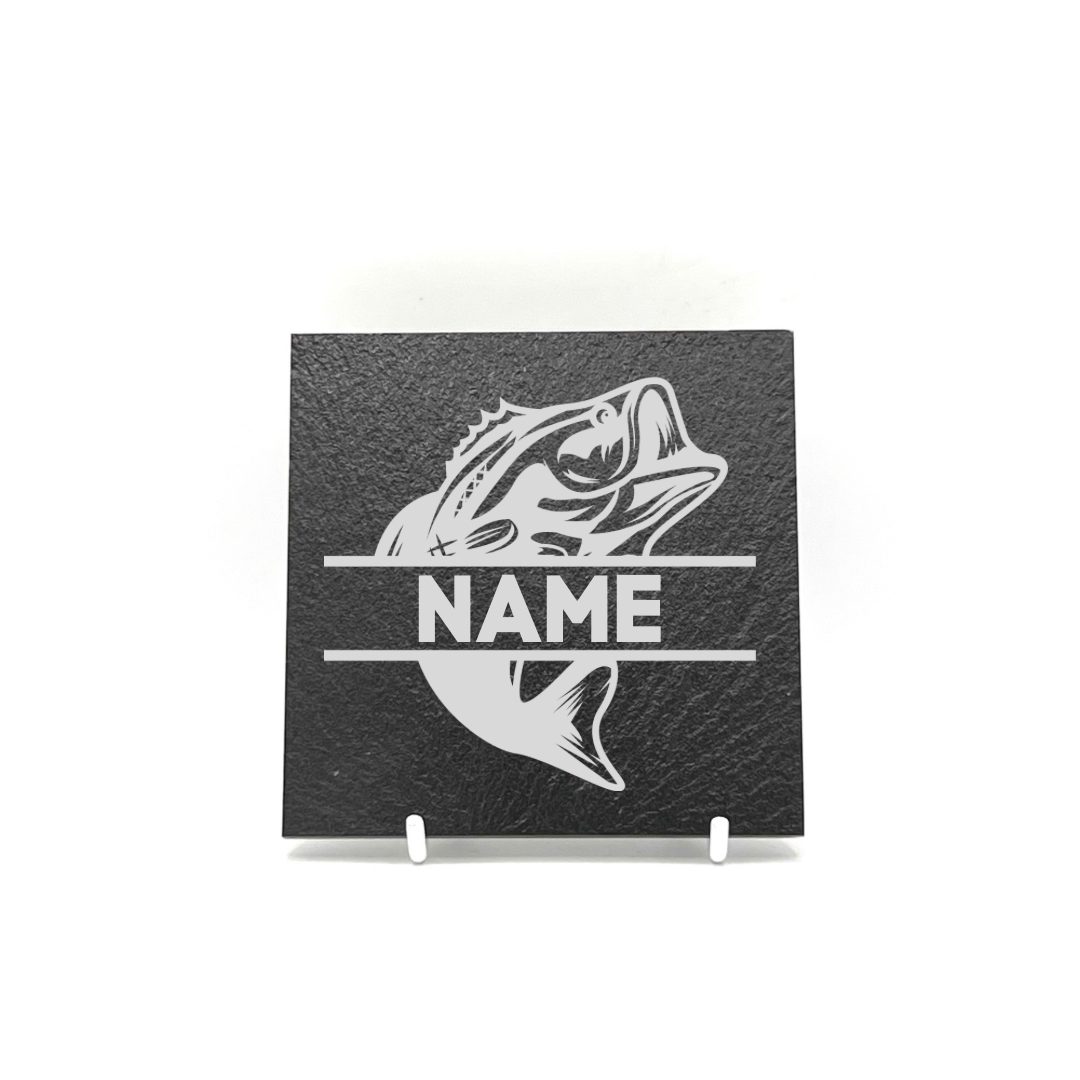 Personalised Gift: Slate Coaster, Fishing, Any Name