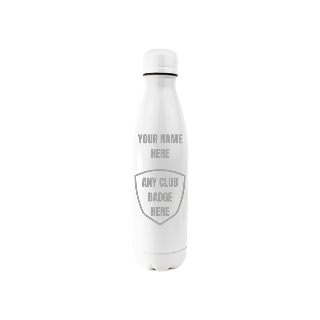 Personalised Gift: Steel Water Bottle, Any Club Badge & Any Name