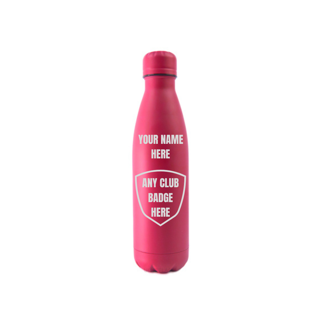 Personalised Gift: Steel Water Bottle, Any Club Badge & Any Name