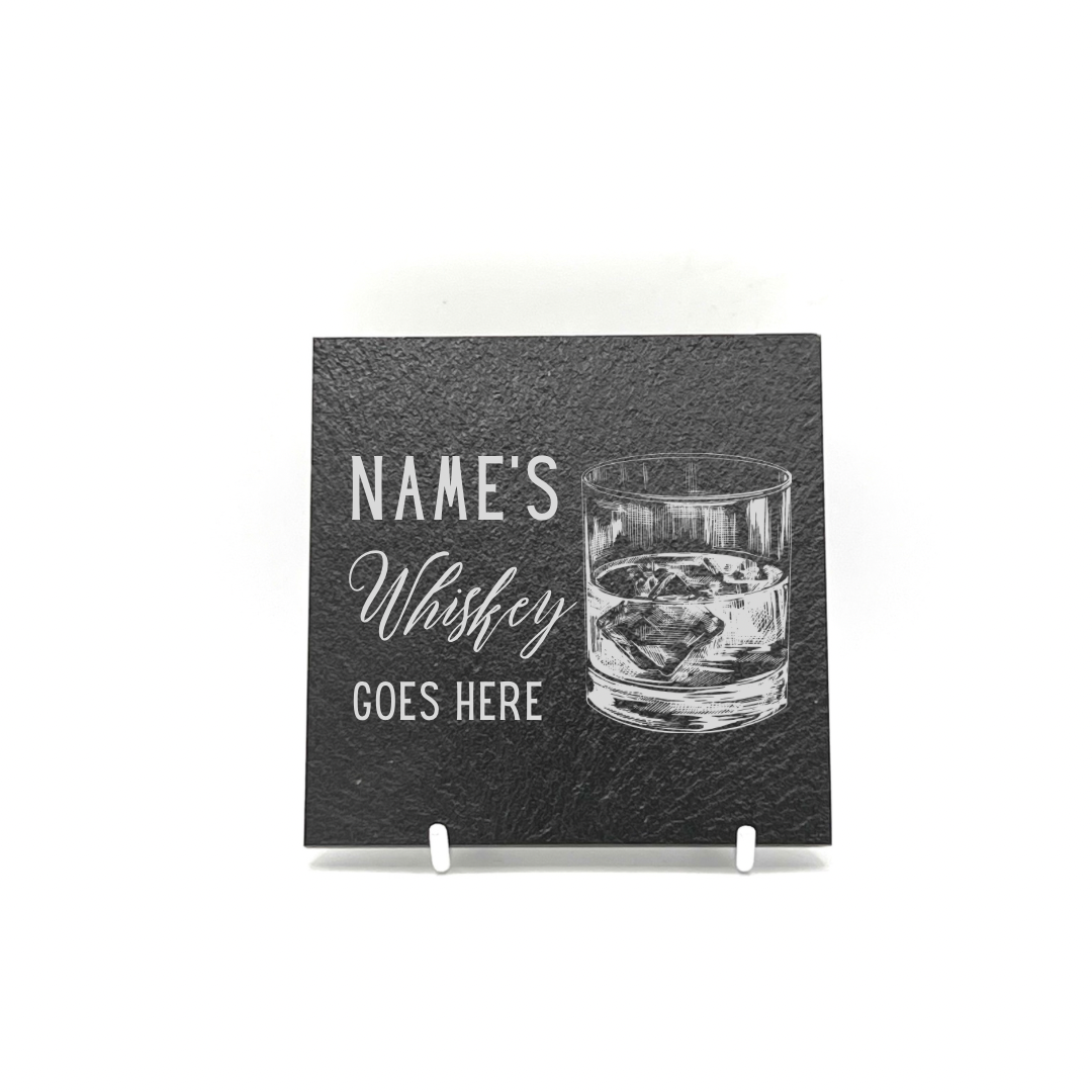 Personalised Gift: Slate Coaster, Personalised with Your Favourite Drink & Your Name. Gin, Beer, Wine, Tea, Coffee, Vodka, Whiskey, Champagne, Cocktails, Prosecco