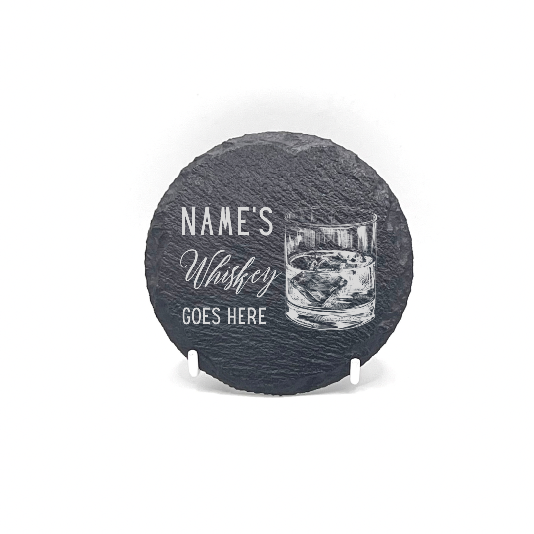 Personalised Gift: Slate Coaster, Personalised with Your Favourite Drink & Your Name. Gin, Beer, Wine, Tea, Coffee, Vodka, Whiskey, Champagne, Cocktails, Prosecco