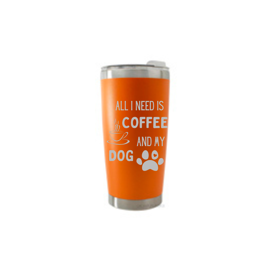 Personalised Gift: Thermal Travel Mug, All I Need Is My Dog & My Coffee Design