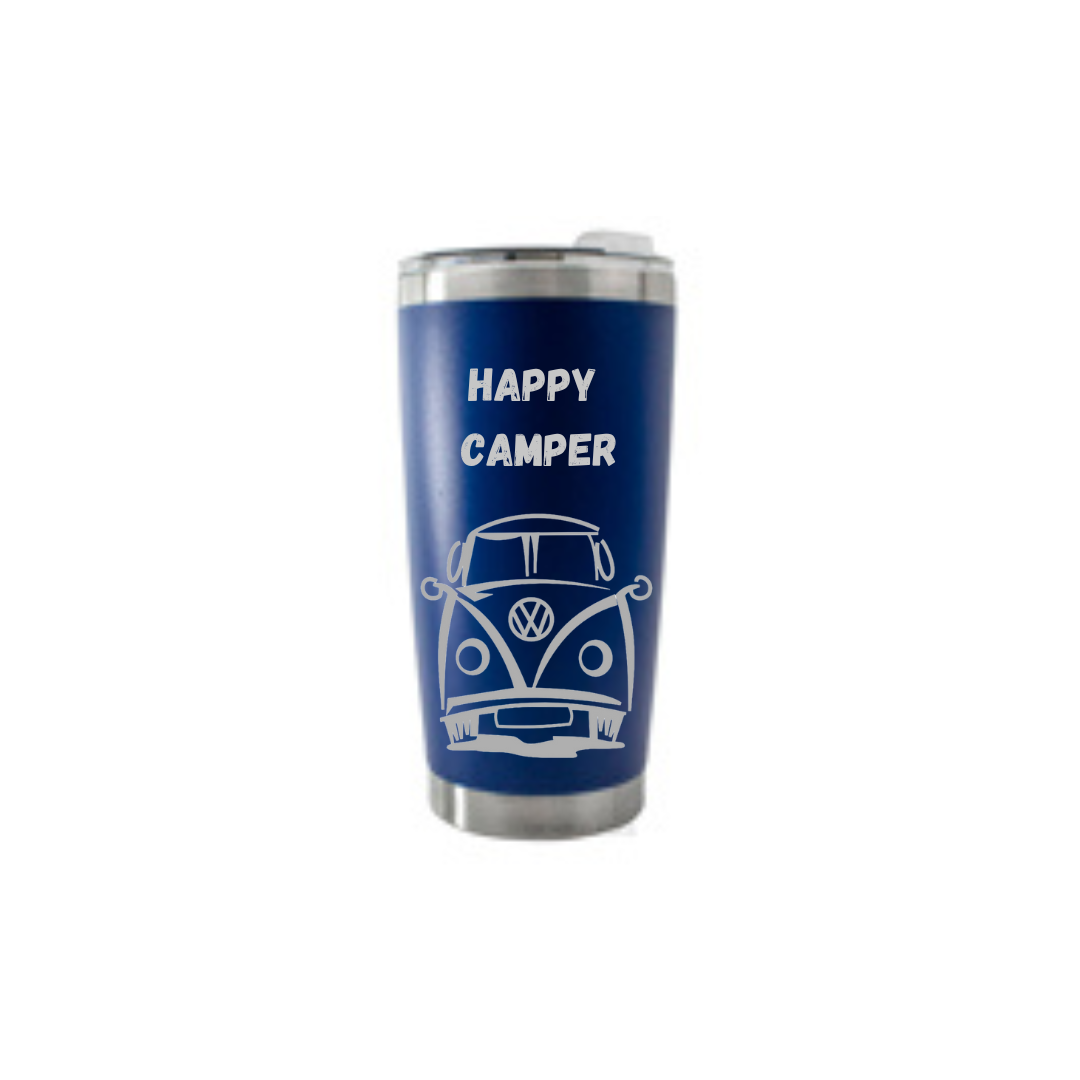 Personalised Gift: Thermal Travel Mug, VW, Happy Camper Design