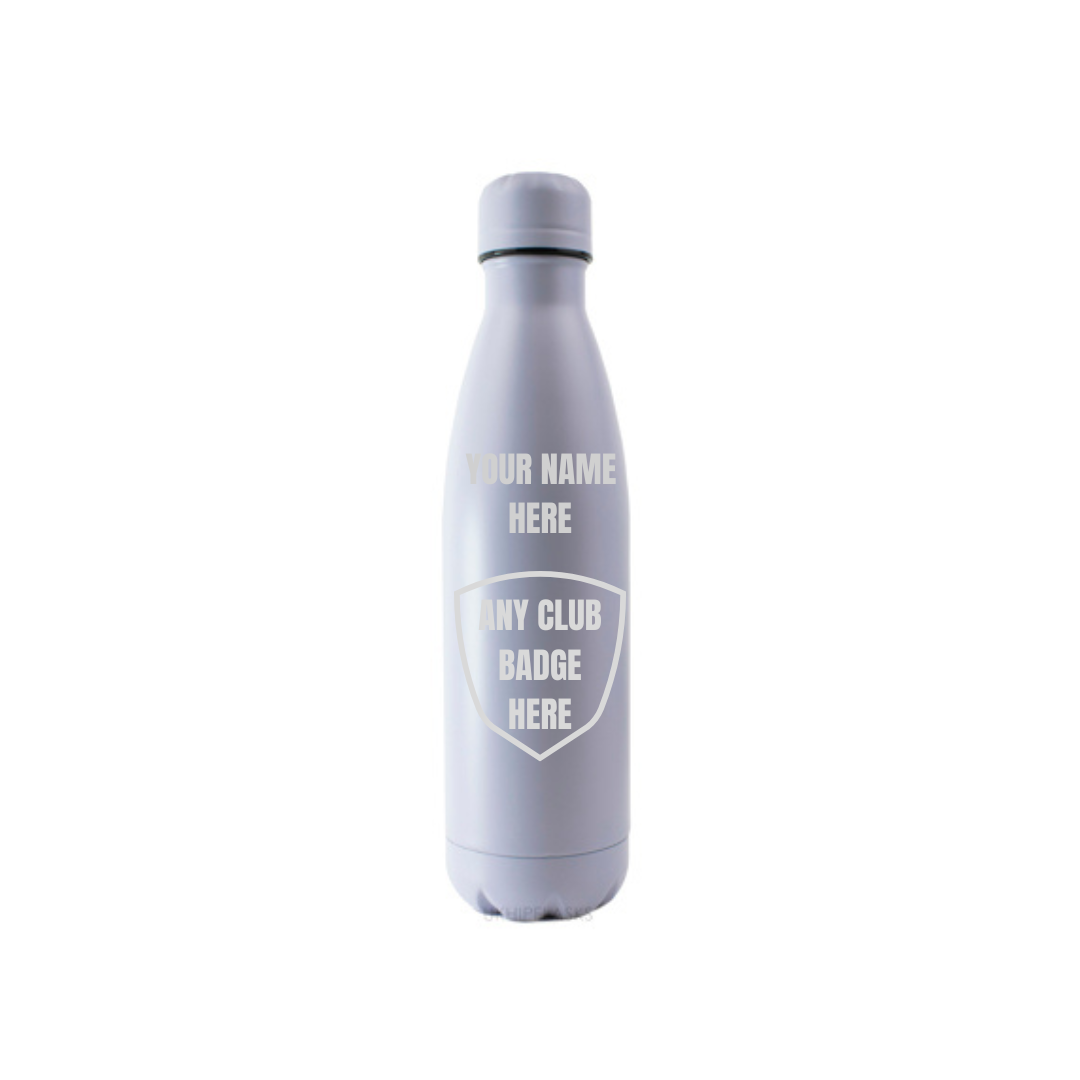 Personalised Gift: Steel Water Bottle, Any Club Badge & Any Name