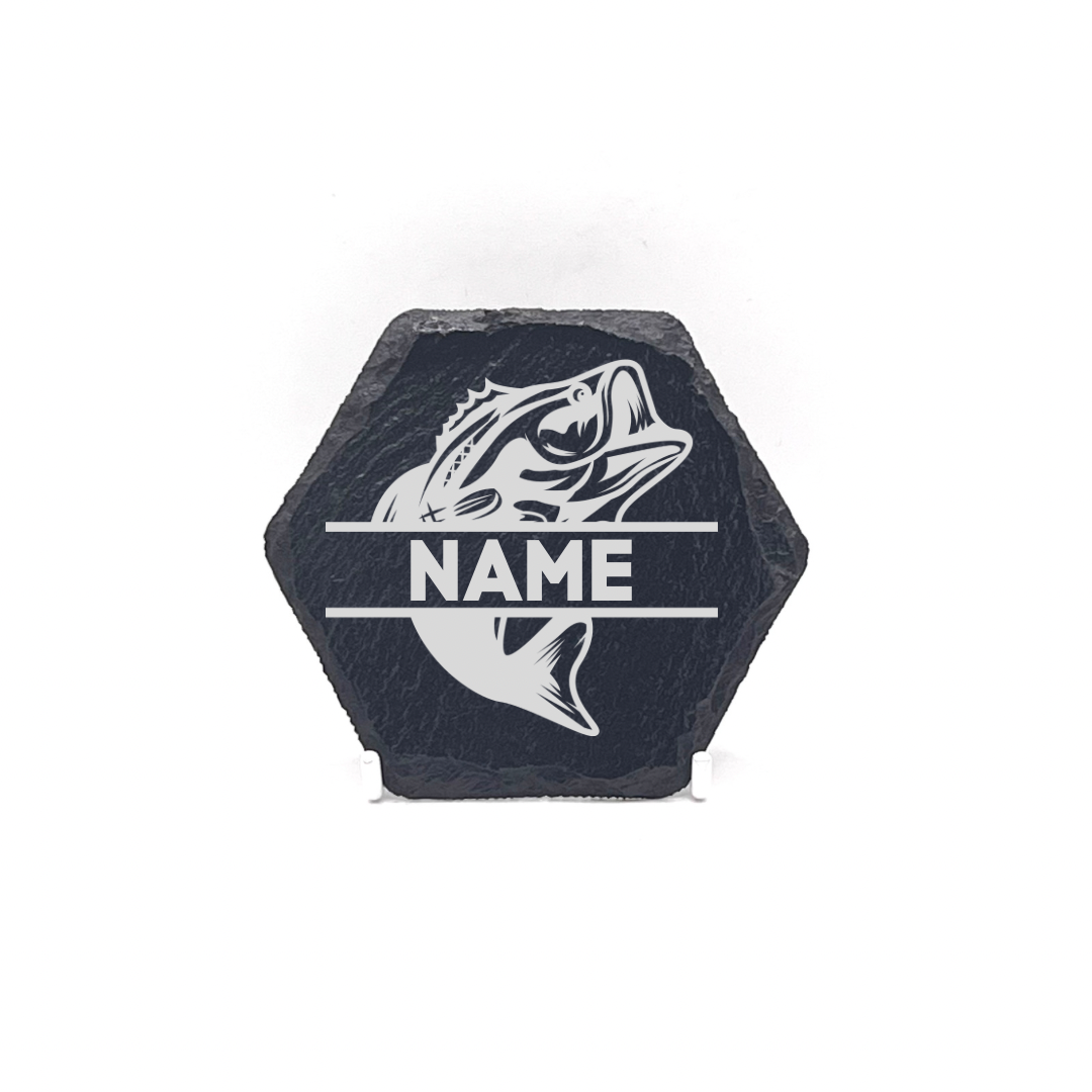 Personalised Gift: Slate Coaster, Fishing, Any Name