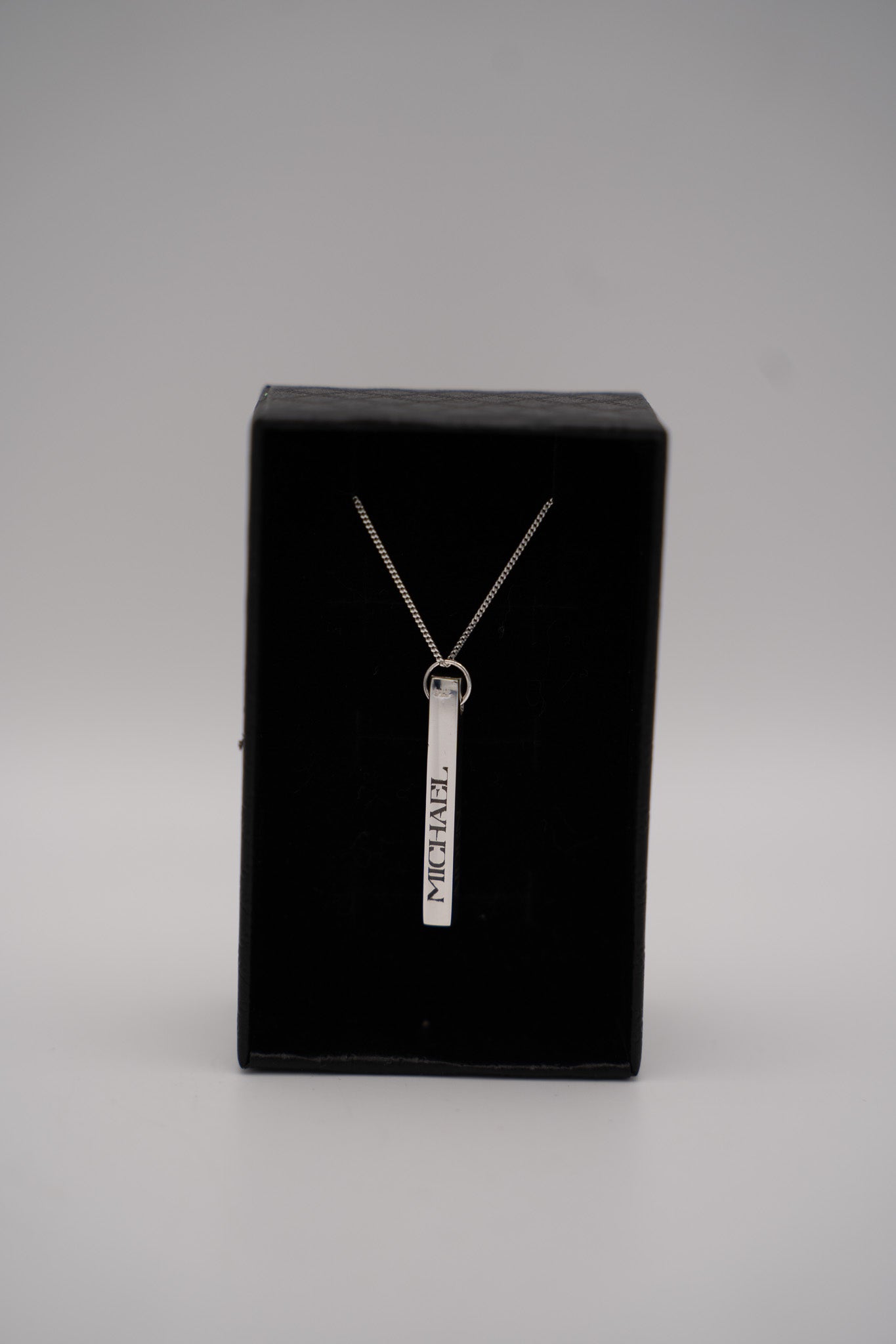 Personalised Gift: Solid Silver Bar, Personalised with any 4 names or words & Solid Silver Diamond Cut Chain