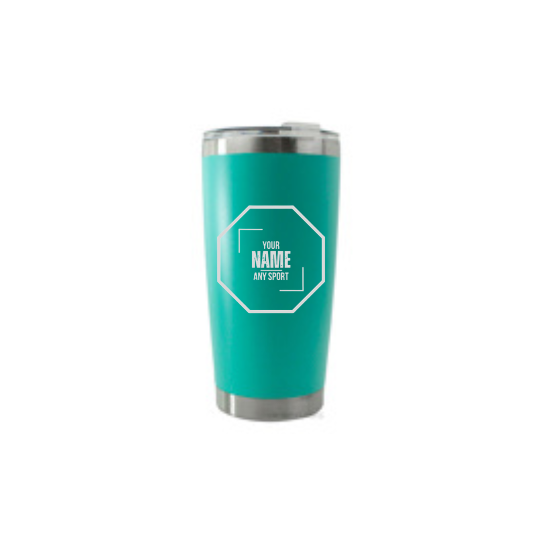 Personalised Gift: Thermal Travel Mug, Logo Design, Your Name & Initials & Any Sport