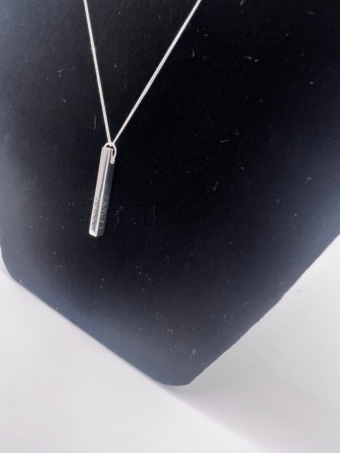 Personalised Gift: Solid Silver Bar, Personalised with any 4 names or words & Solid Silver Diamond Cut Chain