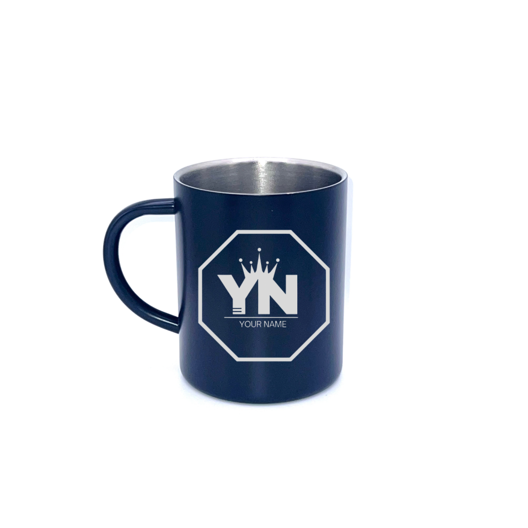 Personalised Gift: Steel Mug, Octagon Logo Design