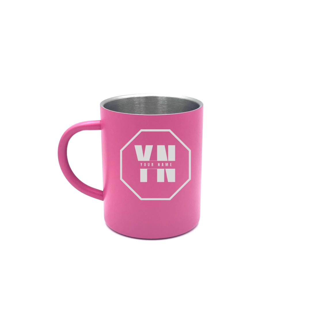 Personalised Gift: Steel Mug, Octagon Logo Design with Your Name