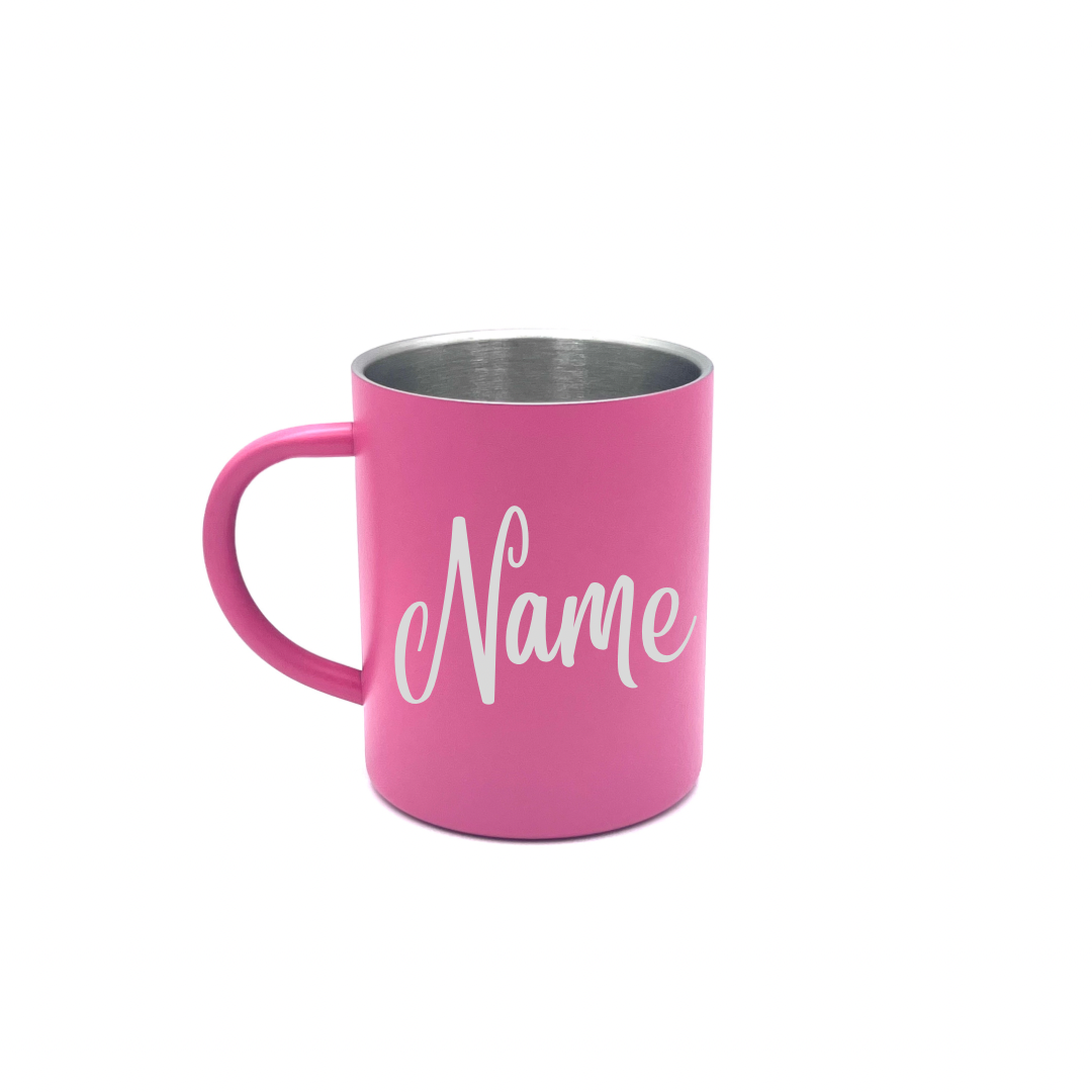 Personalised Gift: Steel Mug, Personalised with Any Logo & with Your Name