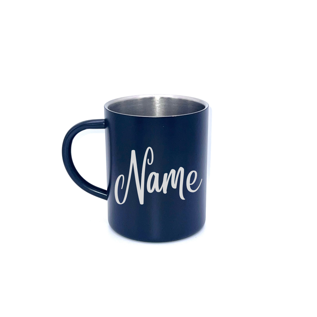 Personalised Gift: Steel Mug, Personalised with Any Logo & with Your Name