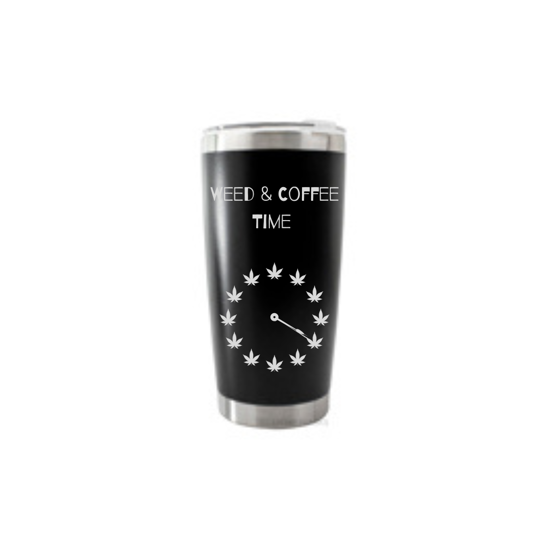 Personalised Gift: Thermal Travel Mug, Weed & Coffee Time Design