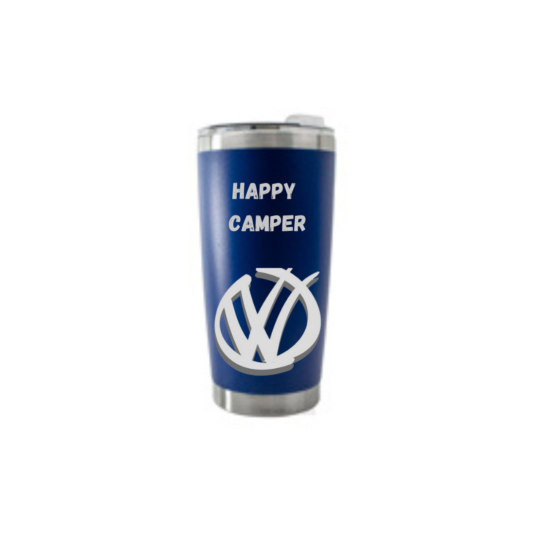 Personalised Gift: Thermal Travel Mug, VW, Happy Camper Design