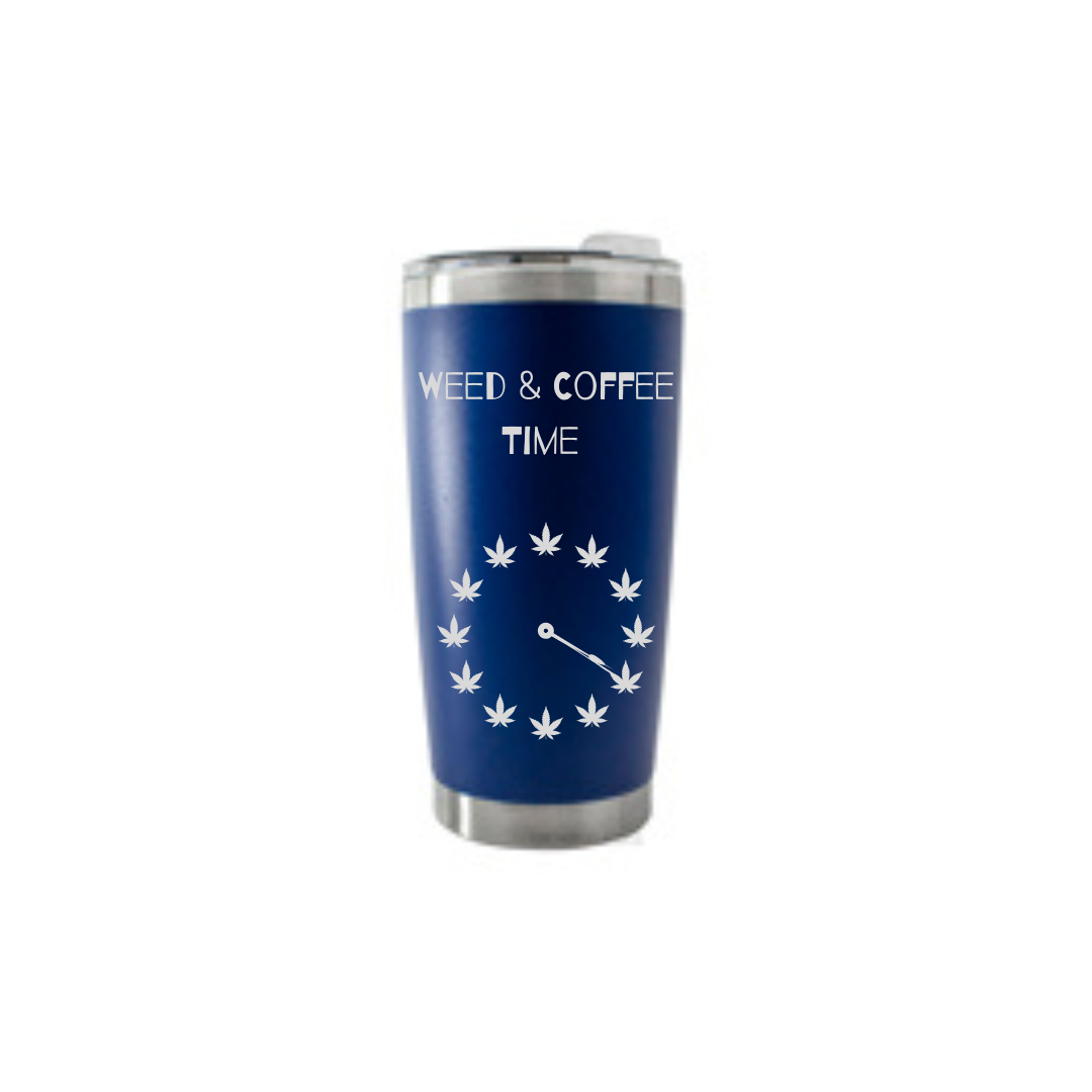 Personalised Gift: Thermal Travel Mug, Weed & Coffee Time Design