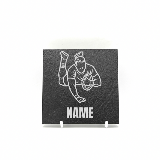 Personalised Gift: Slate Coaster, Rugby, Any Name