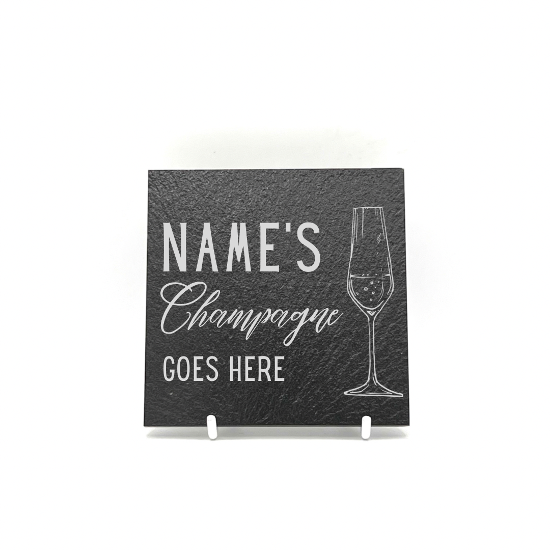 Personalised Gift: Slate Coaster, Personalised with Your Favourite Drink & Your Name. Gin, Beer, Wine, Tea, Coffee, Vodka, Whiskey, Champagne, Cocktails, Prosecco