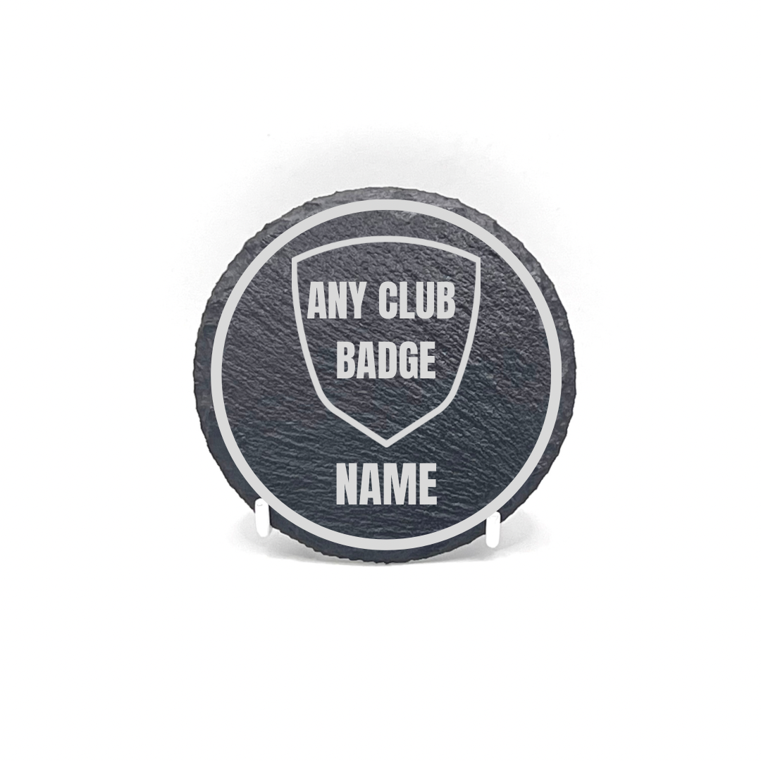 Personalised Gift: Slate Coaster, Football, Any Club Badge, Any Name
