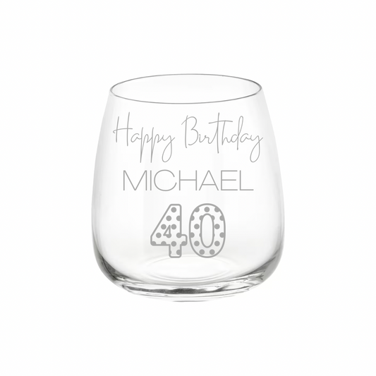 Personalised Gift: Personalised Glass, Happy Birthday Design, Any Name & Any Age