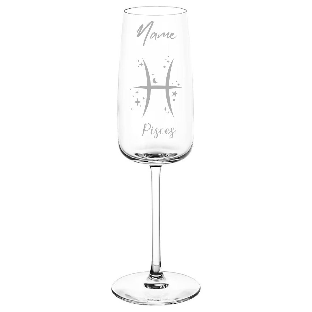 Personalised Gift: Personalised Champagne Glass, Sign of the Zodiac, Star Sign & Any Name