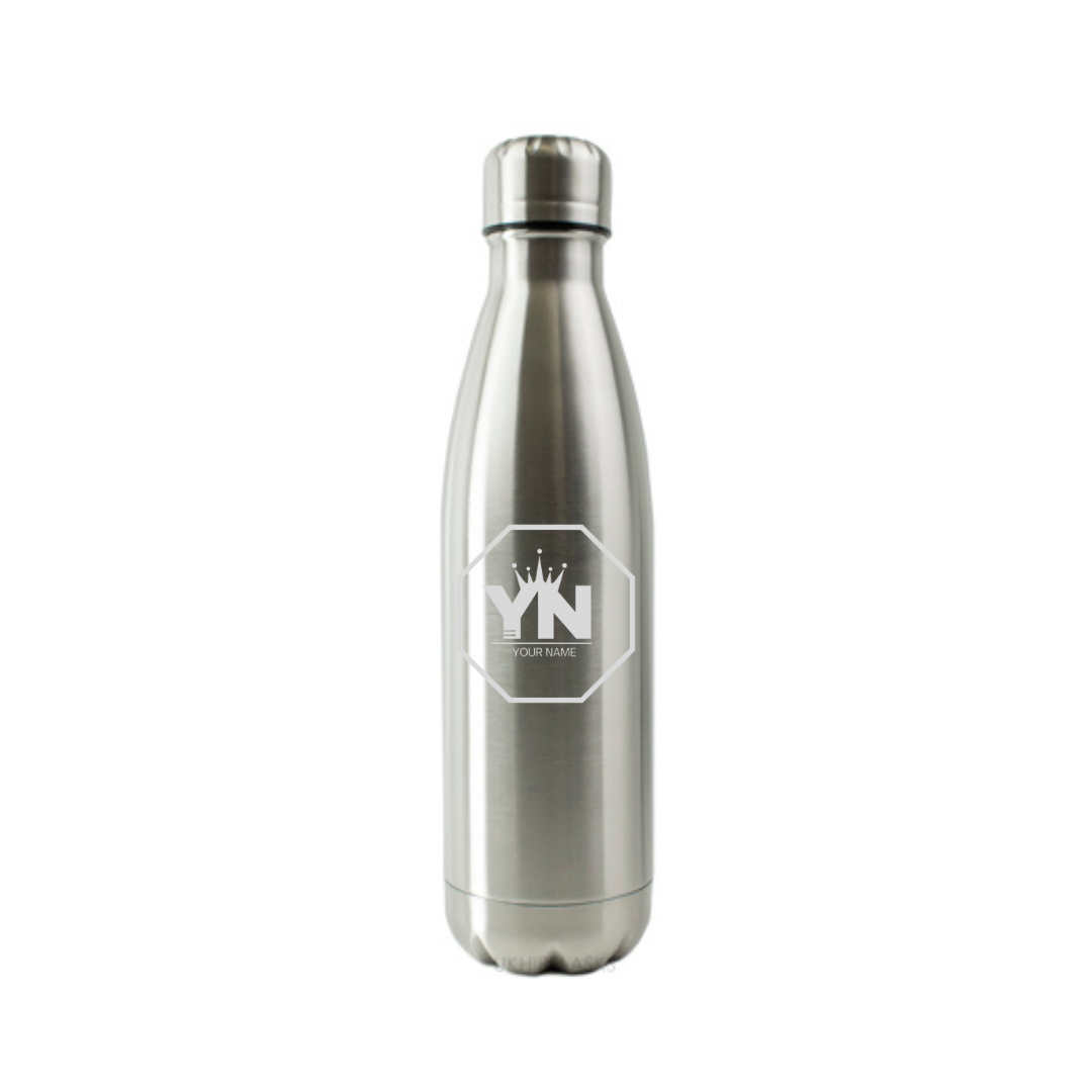 Personalised Gift: Steel Water Bottle, Personalised with Your Name & Initials In the King Octagon Logo