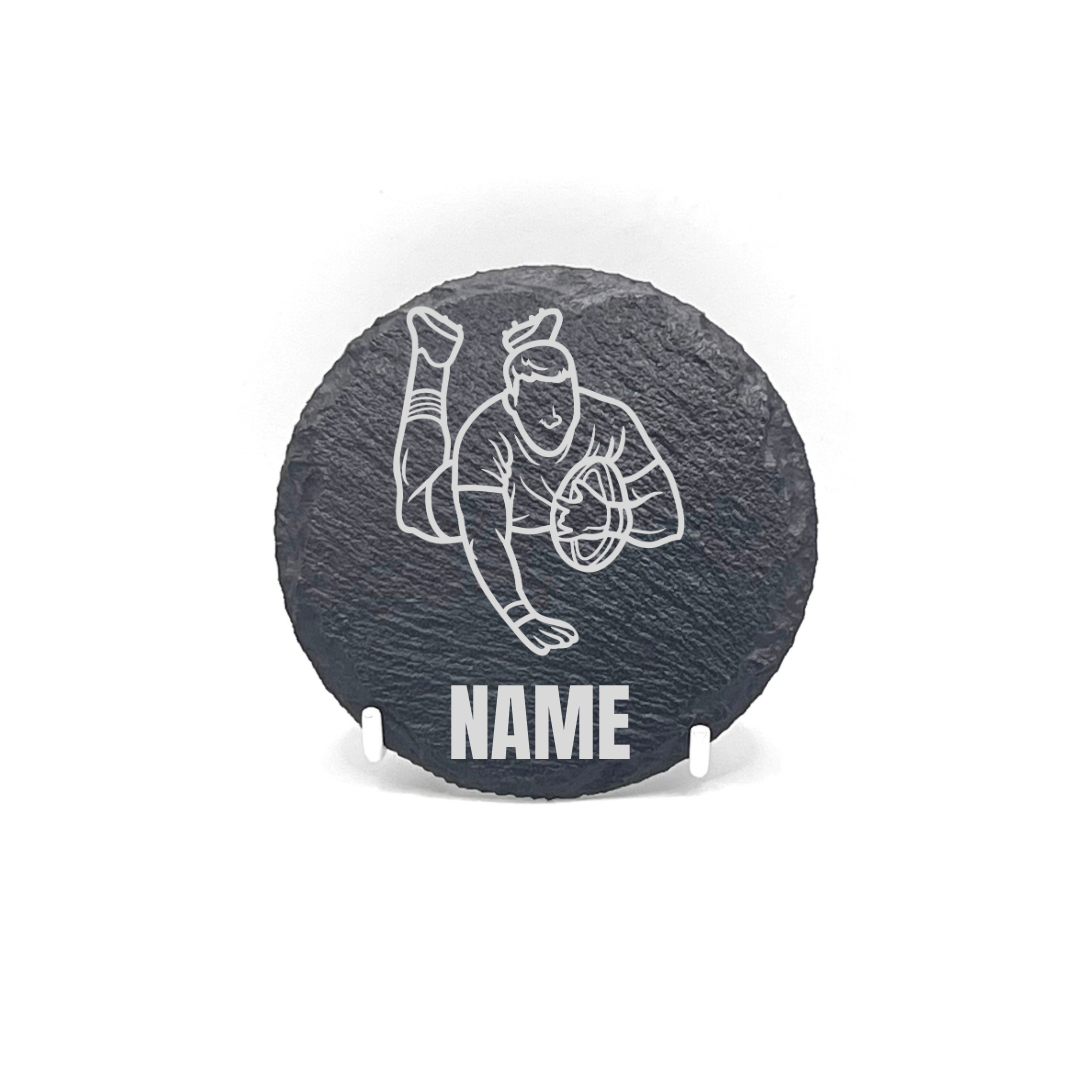 Personalised Gift: Slate Coaster, Rugby, Any Name