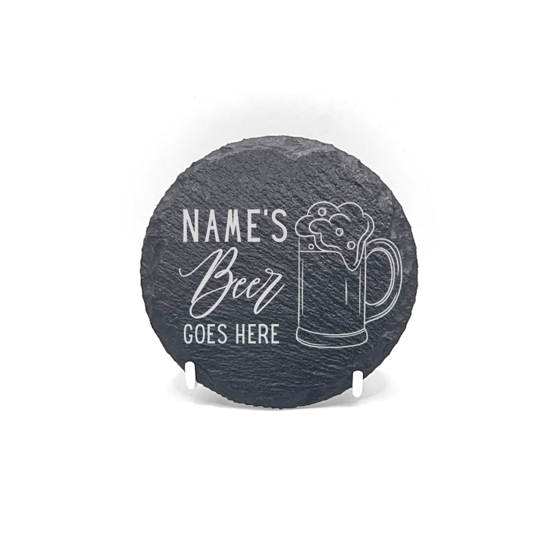 Personalised Gift: Slate Coaster, Personalised with Your Favourite Drink & Your Name. Gin, Beer, Wine, Tea, Coffee, Vodka, Whiskey, Champagne, Cocktails, Prosecco