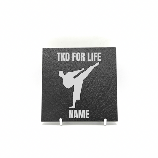Personalised Gift: Slate Coaster, Male, Taekwondo, TKD Design & Any Name