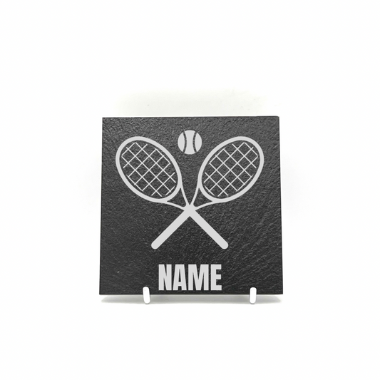 Personalised Gift: Slate Coaster, Tennis, Any Name