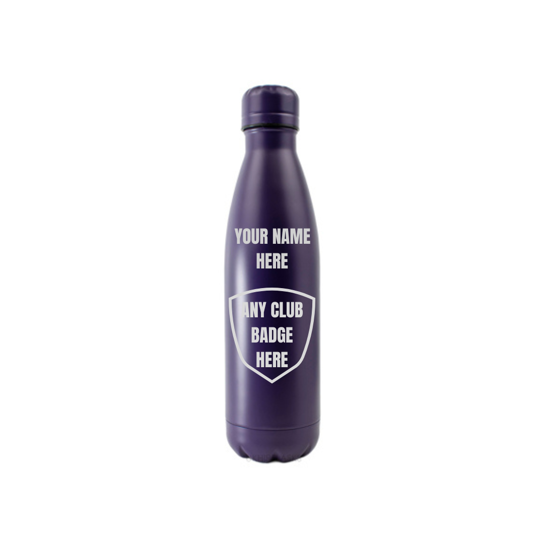 Personalised Gift: Steel Water Bottle, Any Club Badge & Any Name