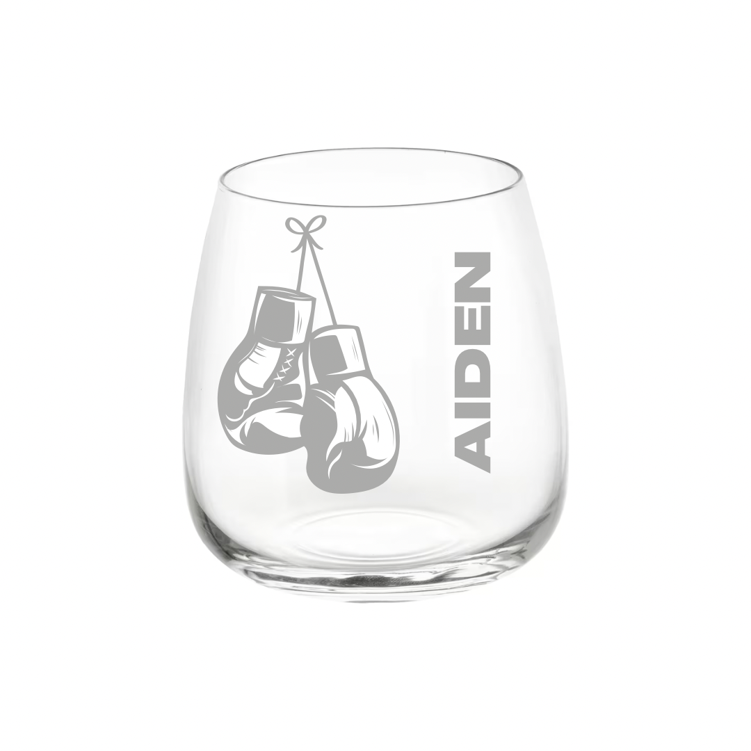Personalised Gift: Personalised Glass, Boxing Design, Any Name