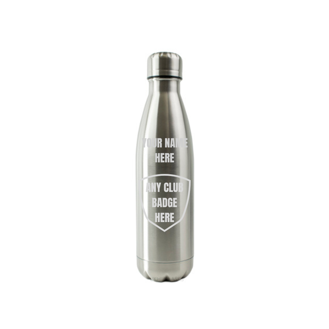 Personalised Gift: Steel Water Bottle, Any Club Badge & Any Name