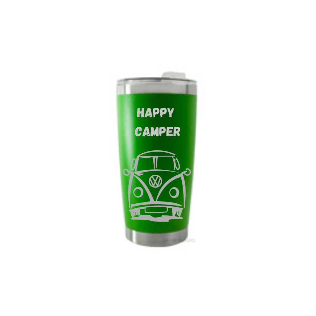 Personalised Gift: Thermal Travel Mug, VW, Happy Camper Design