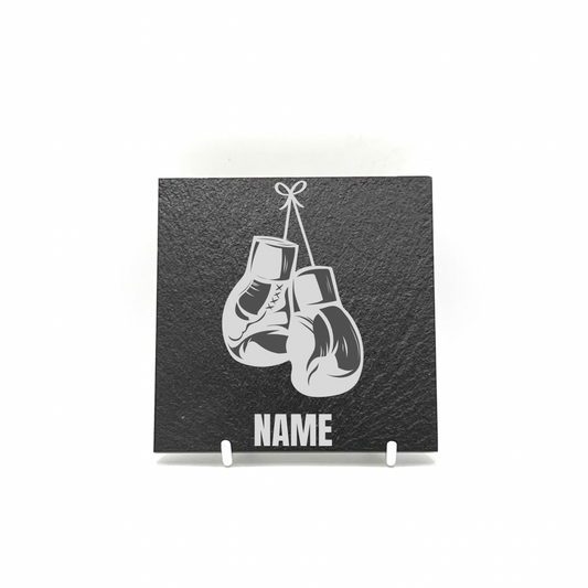 Personalised Gift: Slate Coaster, Boxing, Any Name