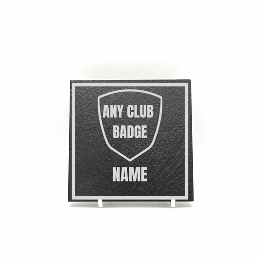 Personalised Gift: Slate Coaster, Football, Any Club Badge, Any Name