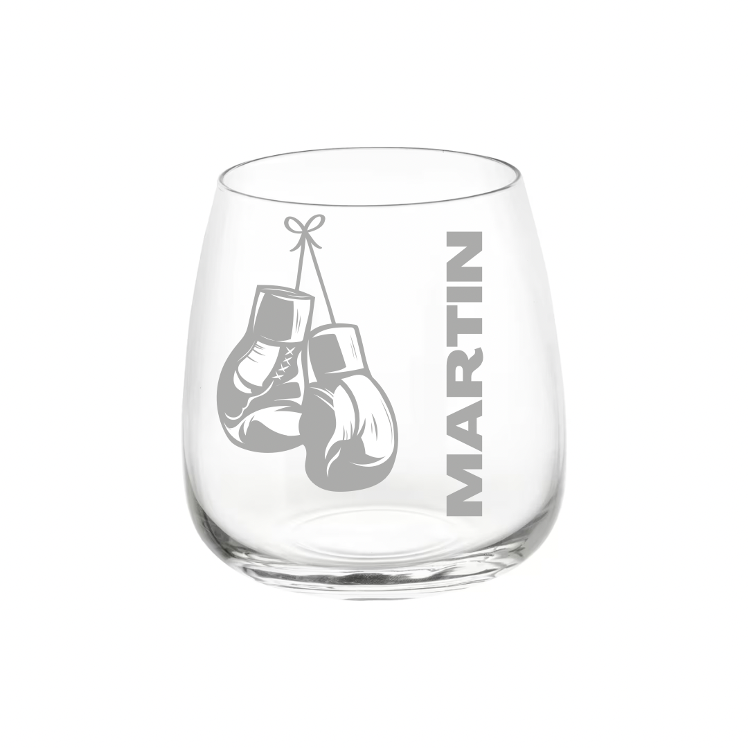 Personalised Gift: Personalised Glass, Boxing Design, Any Name