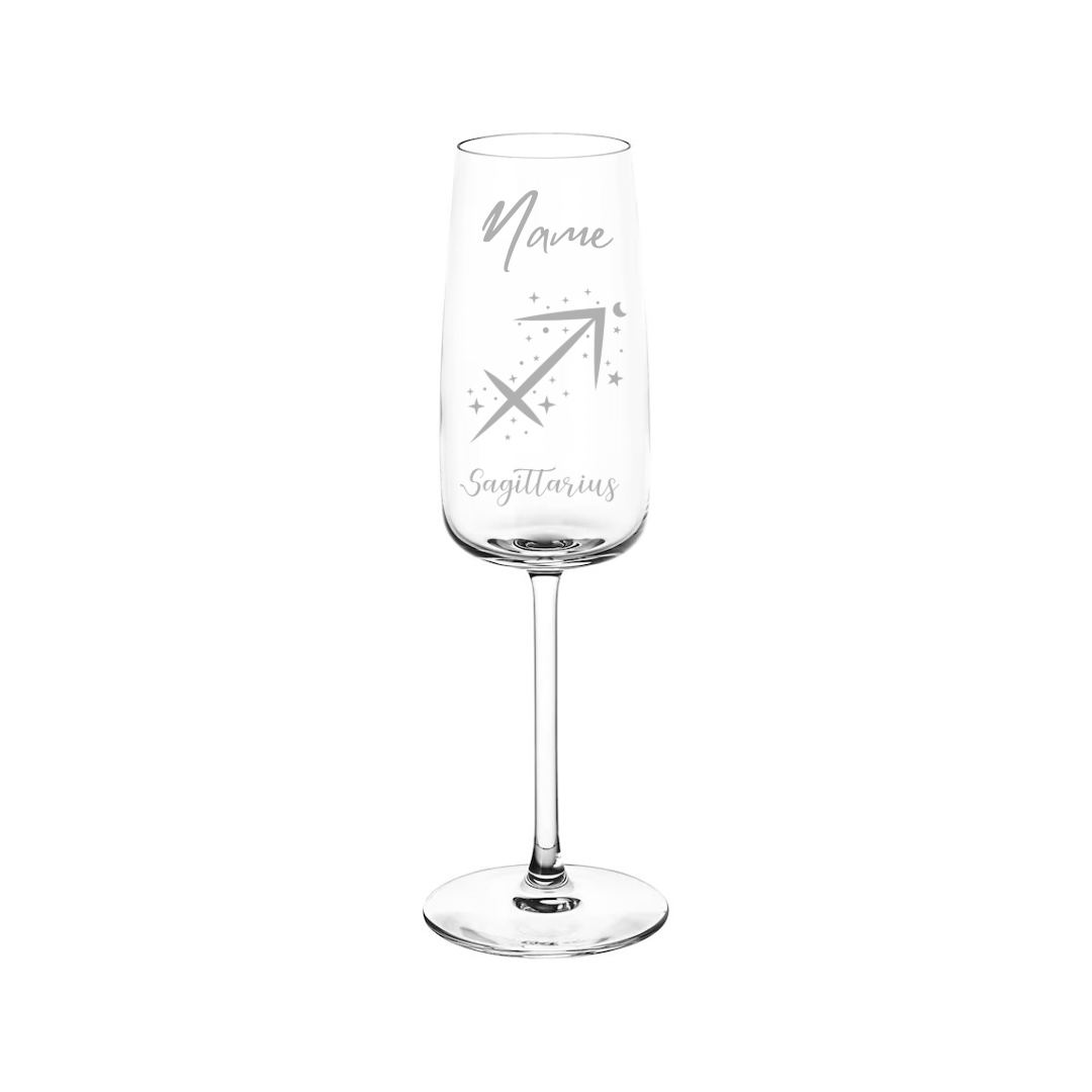 Personalised Gift: Personalised Champagne Glass, Sign of the Zodiac, Star Sign & Any Name